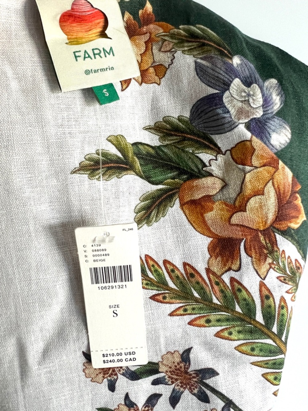 FARM Rio Linen Blend Sand Nature Garden Square Neck Mini Dress Size Small NWT - Picture 8 of 16